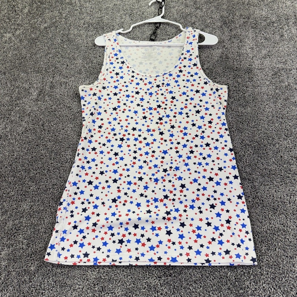 Time And Tru Tank Top Womens 3XL White Star Print Scoop Neck Patriotic USA